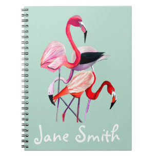 Söt rosa flamingo on blue anteckningsbok