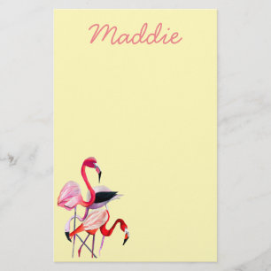 Söt rosa flamingo on blue brevpapper