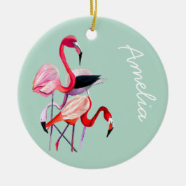 Söt rosa flamingo on blue julgransprydnad keramik