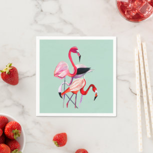 Söt rosa flamingo on blue pappersservett