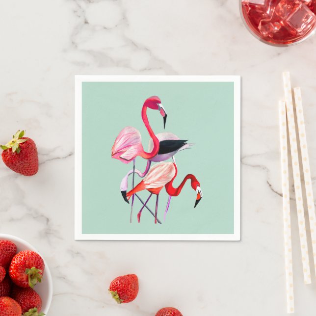 Söt rosa flamingo on blue pappersservett (Insitu)