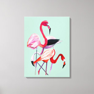 Söt rosa flamingo på blått canvastryck