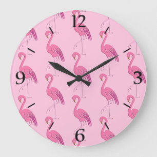 Söt Rosa Flamingo Pattern Large Clock Stor Klocka