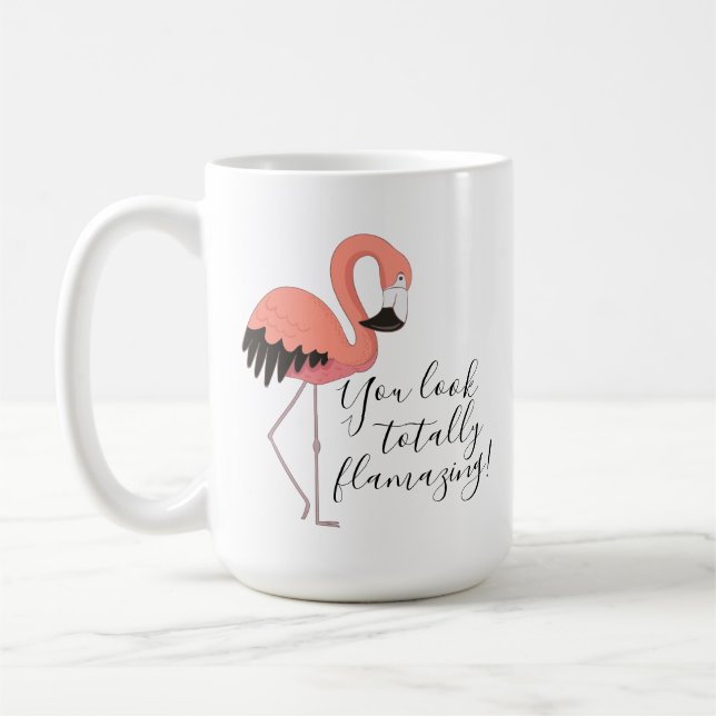 Söt Rosa Flamingo Rolig Totalt Flamazing Text Kaffemugg (Vänster)