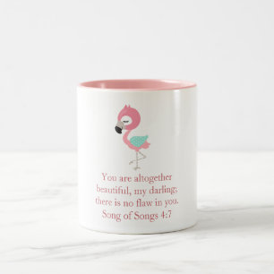 Söt Rosa Flamingo Scripture Två-Tonad Mugg