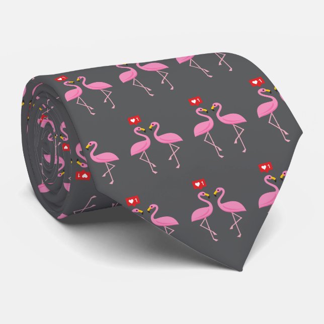 Söt Rosa Flamingo Som Hjärta Slips (Rullad)