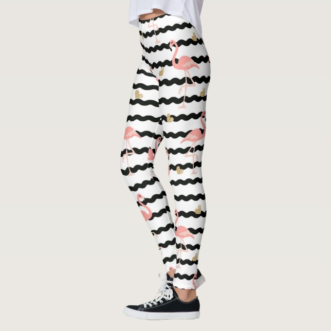 Söt Rosa Flamingo Sömlös Mönster Leggings (Vänster)