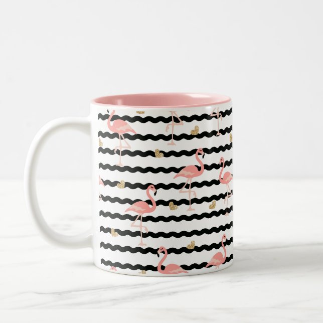 Söt Rosa Flamingo Sömlös Mönster Två-Tonad Mugg (Vänster)