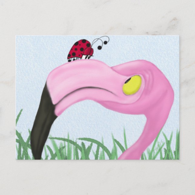 Söt Rosa Flamingo Vykort (Framsida)