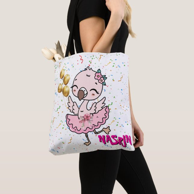Söt rosa flamingoballerina   tygkasse (Närbild)