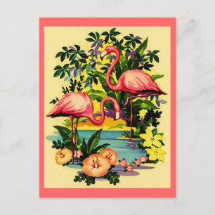 SÖT ROSA FLAMINGOS IN TROPICAL SKOGTS POSTCARD VYKORT