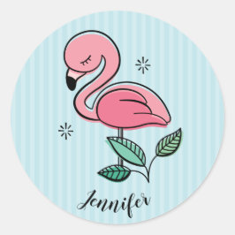 Söt Rosa Flamingos Runt Klistermärke