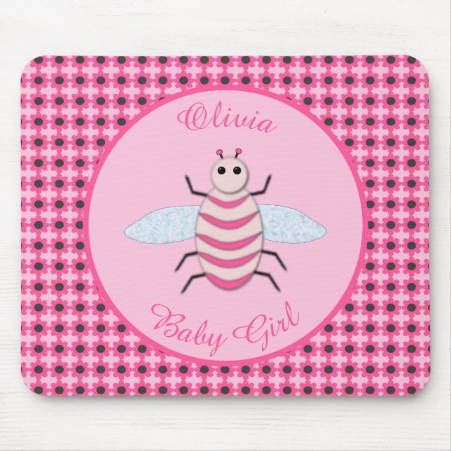 Söt Rosa Flicka Bee Anpassningsbar Musmatta (Framsidan)