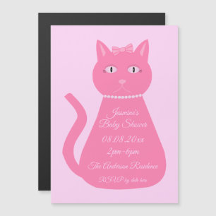 Söt Rosa Flicka Cat Anpassningsbar Baby Shower Magnetisk Inbjudningskort