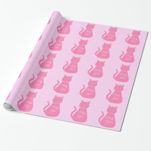 Söt Rosa Flicka Cat Anpassningsbar Baby Shower Presentpapper