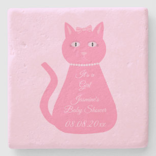 Söt Rosa Flicka Cat Anpassningsbar Baby Shower Stenunderlägg