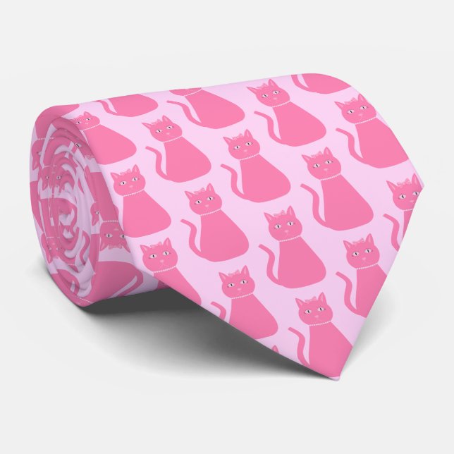 Söt Rosa Flicka Cat Pappa skall Slips (Rullad)