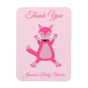 Söt Rosa Flicka Fox Anpassningsbar Baby Shower Magnet