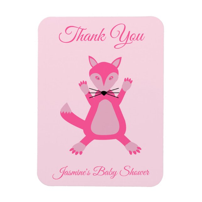 Söt Rosa Flicka Fox Anpassningsbar Baby Shower Magnet (Vertikal)
