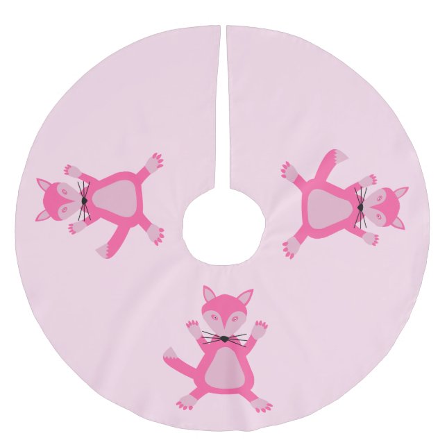 Söt Rosa Flicka Fox Julgransmatta Borstad Polyester (Framsidan)