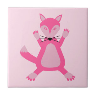Söt Rosa Flicka Fox Kakelplatta
