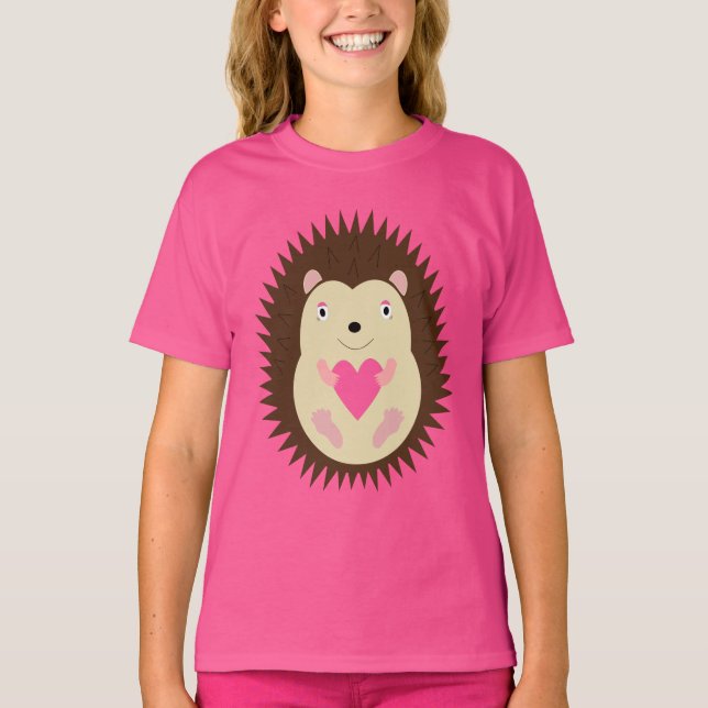 Söt Rosa Flicka Igelkott T Shirt (Framsida)