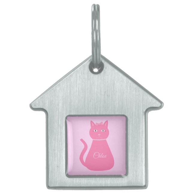 Söt Rosa Flicka Katt Anpassningsbar ID-bricka Husdjur (Framsidan)
