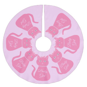 Söt Rosa Flicka Katt Anpassningsbar Julgransmatta Borstad Polyester
