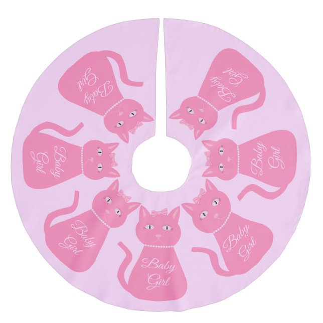 Söt Rosa Flicka Katt Anpassningsbar Julgransmatta Borstad Polyester (Framsidan)