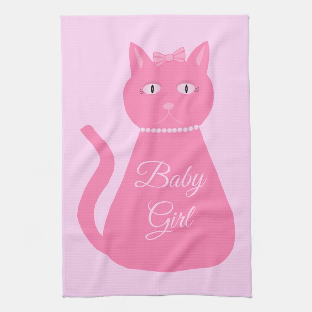 Söt Rosa Flicka Katt Anpassningsbar Kökshandduk (Vertikal)
