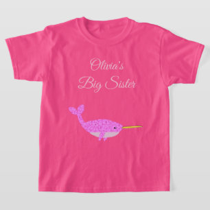 Söt Rosa Flicka Narwhal Anpassningsbar Big Sister T Shirt
