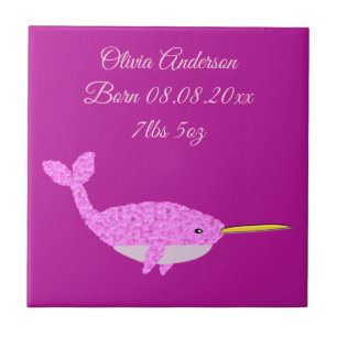 Söt Rosa Flicka Narwhal Anpassningsbar Birance Kakelplatta