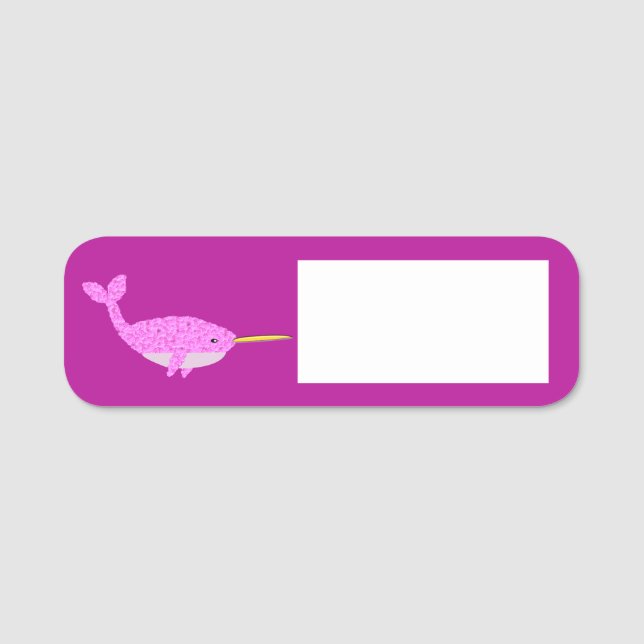 Söt Rosa Flicka Narwhal Namnbricka (Framsida)