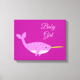 Söt Rosa Flicka Narwhal Nursery Room Anpassningsba Canvastryck