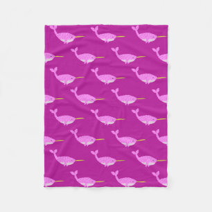 Söt Rosa Flicka Narwhal Patternal Fleecefilt