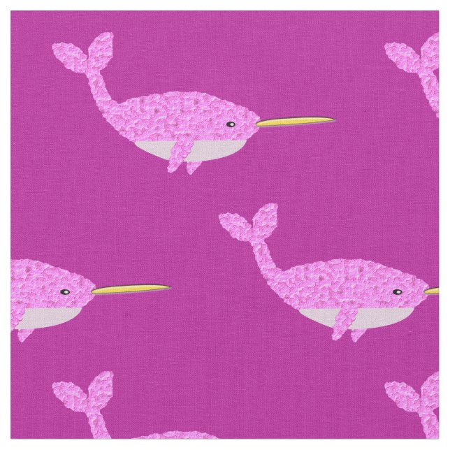 Söt Rosa Flicka Narwhal Patternal Tyg (Närbild)