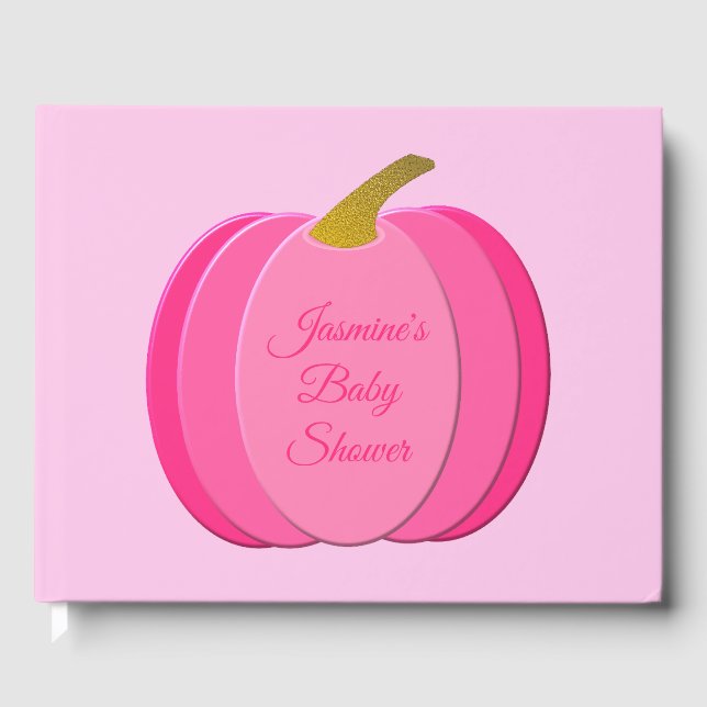 Söt Rosa Flicka Pumpkin Anpassningsbar Baby Shower Gästböcker (Framsida)