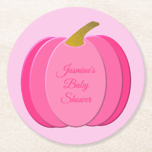Söt Rosa Flicka Pumpkin Anpassningsbar Baby Shower Underlägg Papper Rund