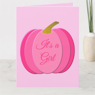 Söt Rosa Flicka Pumpkin Gender Reveal Anpassningsb Kort
