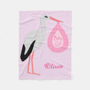 Söt Rosa Flicka Stork Anpassningsbar Fleecefilt
