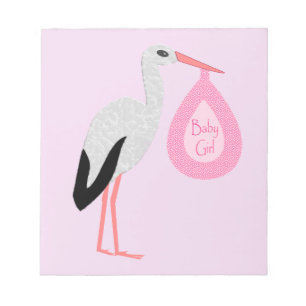Söt Rosa Flicka Stork Anteckningsblock