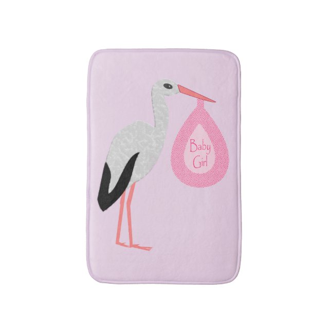 Söt Rosa Flicka Stork Badrumsmatta (Framsidan (Vertikal))