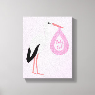 Söt Rosa Flicka Stork Canvastryck