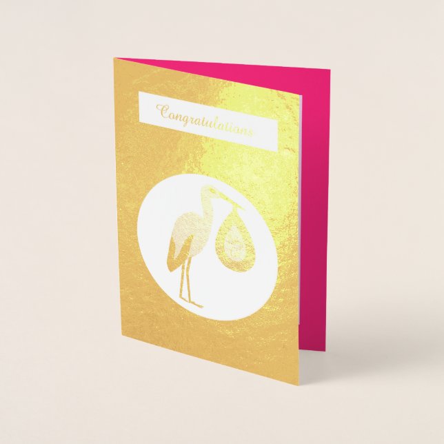 Söt Rosa Flicka Stork Folierat Kort (Framsida)