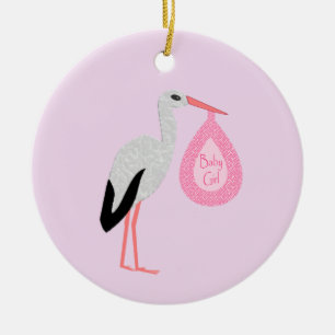 Söt Rosa Flicka Stork Julgransprydnad Keramik