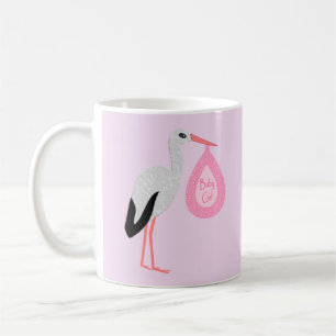 Söt Rosa Flicka Stork Kaffemugg