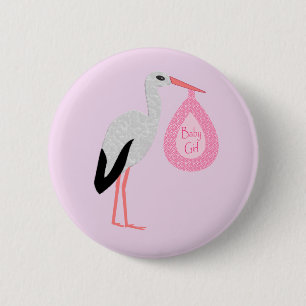 Söt Rosa Flicka Stork Knapp