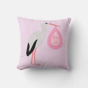 Söt Rosa Flicka Stork Kudde