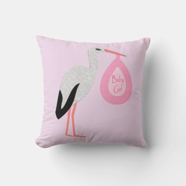 Söt Rosa Flicka Stork Kudde (Framsida)