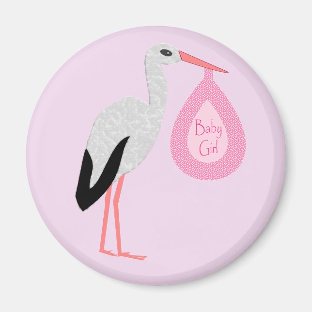Söt Rosa Flicka Stork Magnet (Framsidan)
